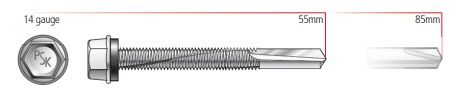 SCREW NO 5 PNT (S500) HEX SEAL SS 304 14-24 X 85